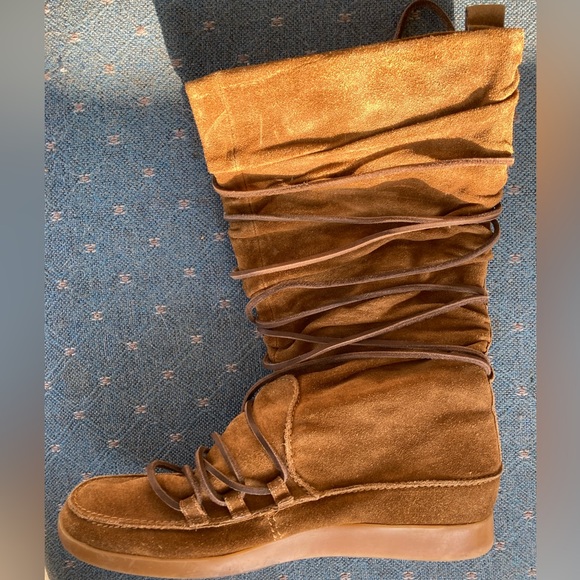 Michael Kors Moccasin Style Calf High Boots Shoes Brown Suede Womens 8 - Picture 13 of 14